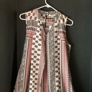Simply Noelle Cream and Burgundy Patterned Midi Dress